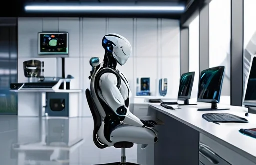 Современная автоматизированная рабочая среда с роботами и специалистами в высокотехнологичной индустрии