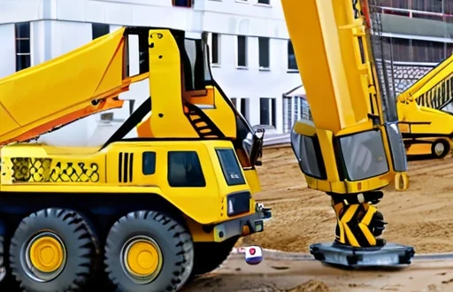 Различные типы кранов на строительной площадке, крупный план монтажных систем и управляющих панелей