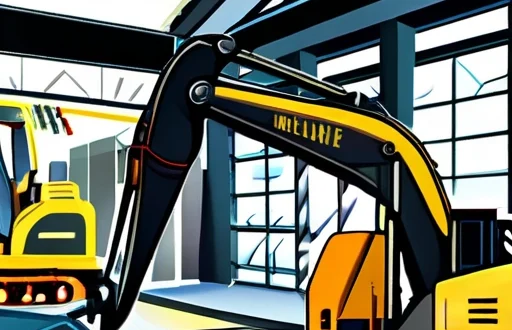 Technician conducting diagnostics on construction machinery with electronic devices and tools