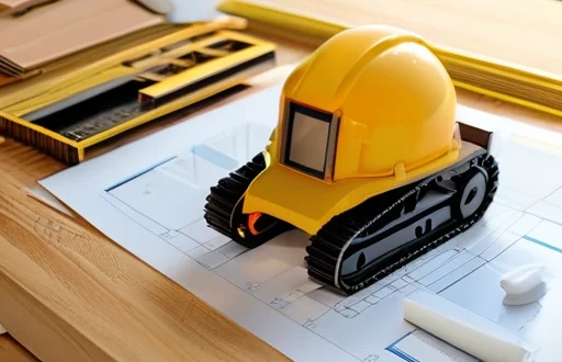 Иллюстрация спецтехники и элементов договорных отношений на строительной площадке