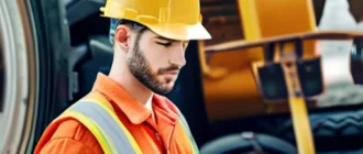 Engineer inspecting and testing heavy construction equipment for technical readiness before rental.