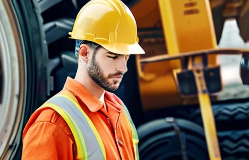 Engineer inspecting and testing heavy construction equipment for technical readiness before rental.